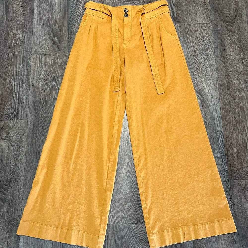 Anthropologie Yellow Wide-Leg Pants with Belt